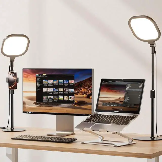 2 Packs Video Conference Lighting Kits, Dimmable Desk Ring Light with ...