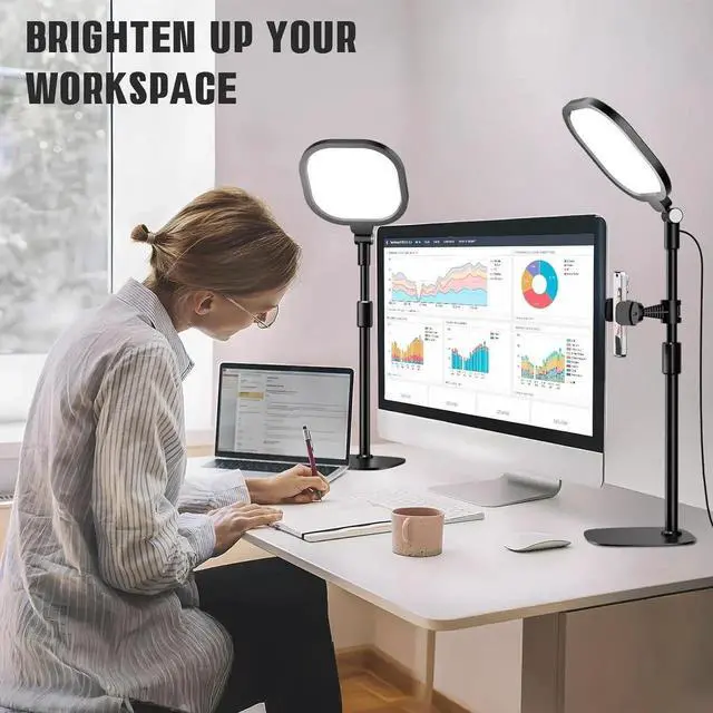 Alt view image 6 of 7 - 2 Packs Video Conference Lighting Kits, Dimmable Desk Ring Light with Stand and Phone Holder, Computer Laptop Light for Zoom Meeting, Video Calls, Live Streaming, Podcasting, Video Recoring