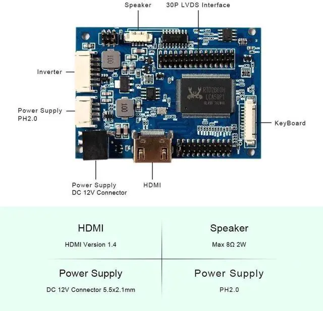 Alt view image 2 of 5 - VSDISPLAY LCD Controller Board Work for 14" 15.6" 1366x768 b140xw03 v.0 N156B6 LP156WH4 TL B156XW02 LP140WH1 LP140WH3 TL LTN140AT02 LTN140AT07 B156XW04 B156XTN02.1 40Pin LVDS LCD Screen