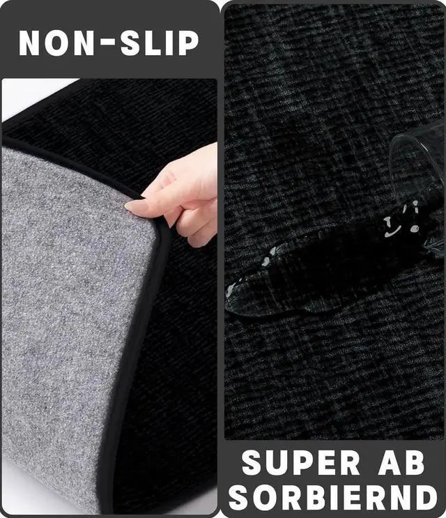 Alt view image 4 of 6 - 5 Piece Bathroom Rug Set, Memory Foam Black Bath Mats, Non-Slip, Quick Dry, Absorbent, Machine Washable, U-Shaped Toilet Rug, Modern Style