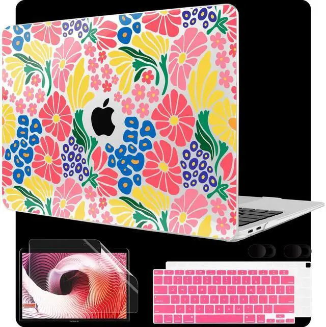 Main image of MEEgoodo for MacBook Air 13 inch Case 2021 2020 2019 2018 Released A2337 M1 A2179 A1932 with Touch ID, Plastic Hard Shell & Keyboard Cover Compatible with MacBook Air Case 13.3, Groovy Flower