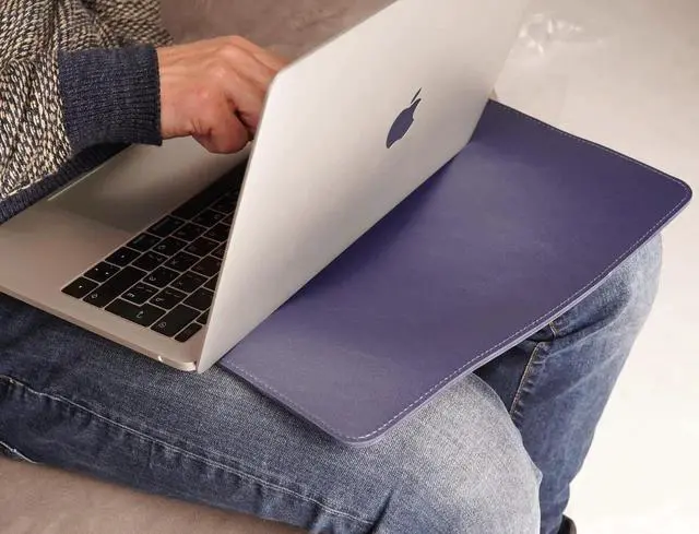 Alt view image 4 of 5 - Leather Case for MacBook Air 2018-2024 M1 M2 M3 Chip Sleeve Soft Bag Handmade for 13-inch MacBook Air, MacBook Pro, Blue Vertical