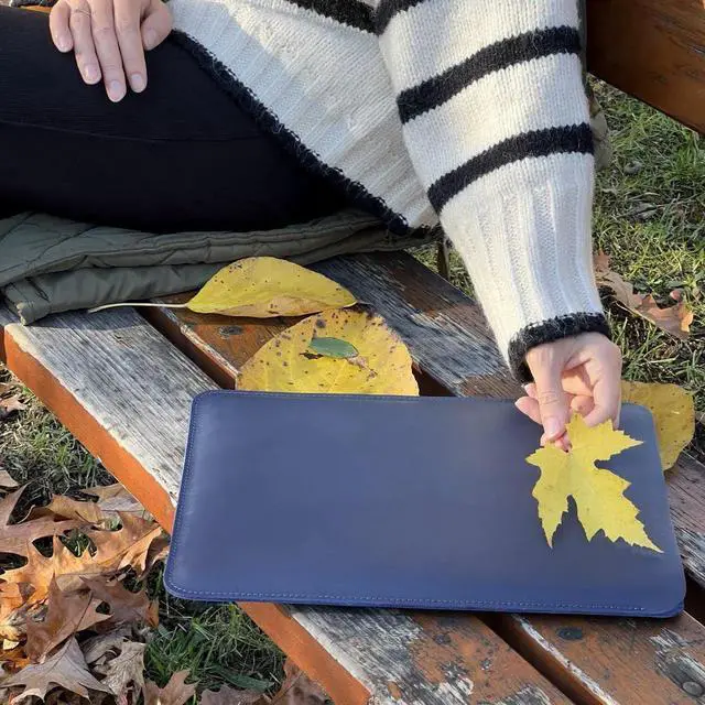 Main image of Leather Case for MacBook Air 2018-2024 M1 M2 M3 Chip Sleeve Soft Bag Handmade for 13-inch MacBook Air, MacBook Pro, Blue Vertical