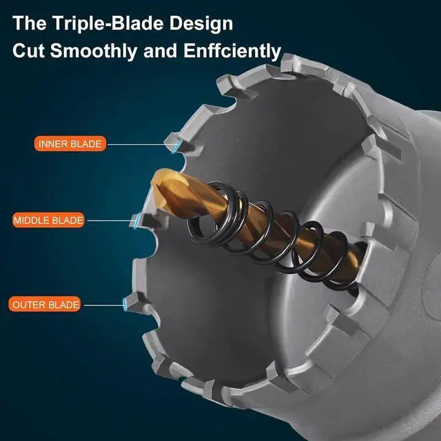 Alt view image 3 of 7 - Heavy Duty Hole Saw Set, 12-Piece, Carbide Hole Cutter Kit, Titanium Plated Pilot Drill Bit, Rust-Proof Aluminum Box