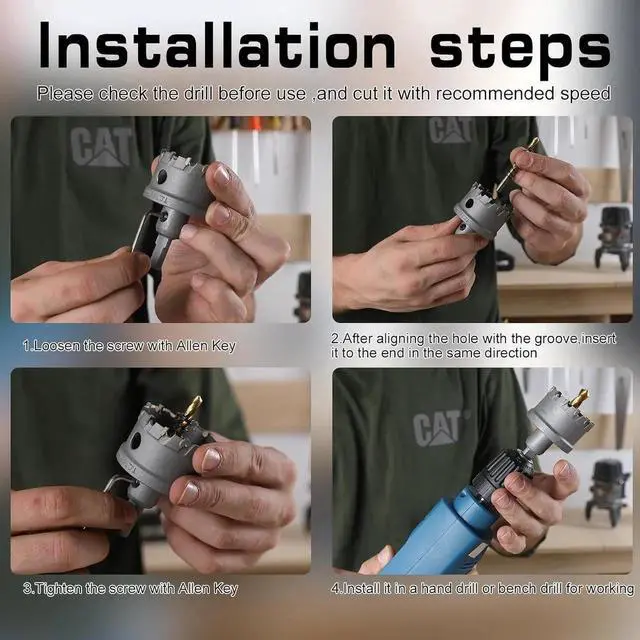 Alt view image 6 of 7 - Heavy Duty Hole Saw Set, 12-Piece, Carbide Hole Cutter Kit, Titanium Plated Pilot Drill Bit, Rust-Proof Aluminum Box