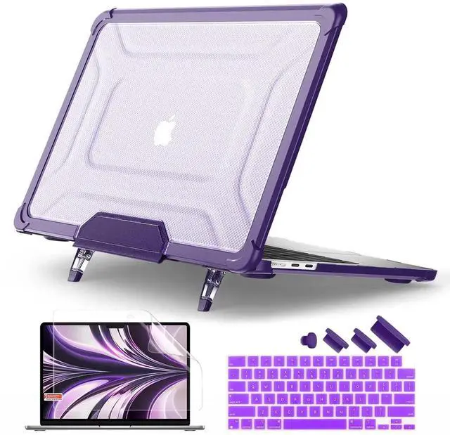 Alt view image 4 of 5 - Batianda Case for New MacBook Air 13.6 inch 2025 M4 2024 2022 Model A3240/A3113/A2681- Full Protection Anti-Collision Design Foldable Stand TPU Bumper - Durable Scratch-Resistant, Purple