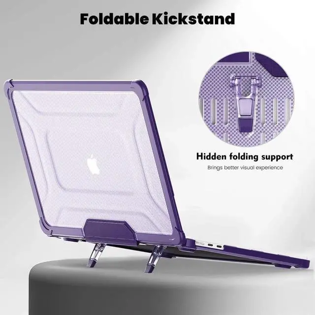 Alt view image 2 of 5 - Batianda Case for New MacBook Air 13.6 inch 2025 M4 2024 2022 Model A3240/A3113/A2681- Full Protection Anti-Collision Design Foldable Stand TPU Bumper - Durable Scratch-Resistant, Purple