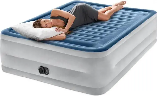 Alt view image 4 of 7 - : Dura-Beam Deluxe Comfort-Plush Air Mattress - 22" Queen Blue - Built-in Electric Pump, Durable Fiber-Tech, Carry Bag Included, 600lb Capacity