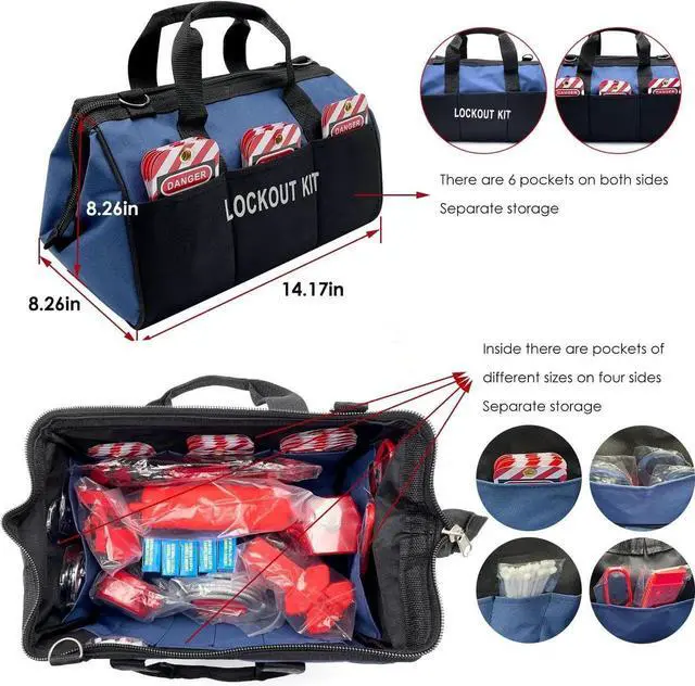 Alt view image 6 of 7 - Lockout Tagout Kit - Clamp-On Circuit Breaker Lockout, Group Lockout Hasps, Lockout Tag, Universal Multi- Pole Breaker with Pocket Bag (Blue Bag kit)