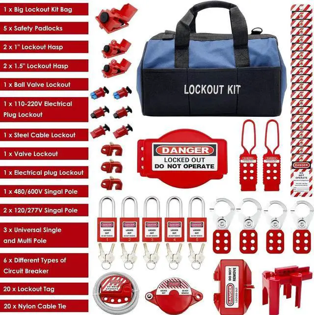 Alt view image 5 of 7 - Lockout Tagout Kit - Clamp-On Circuit Breaker Lockout, Group Lockout Hasps, Lockout Tag, Universal Multi- Pole Breaker with Pocket Bag (Blue Bag kit)