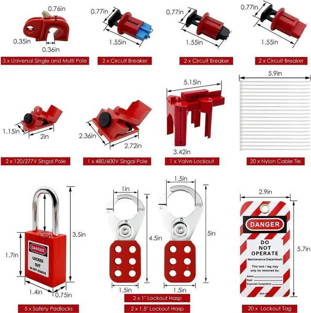 Alt view image 4 of 7 - Lockout Tagout Kit - Clamp-On Circuit Breaker Lockout, Group Lockout Hasps, Lockout Tag, Universal Multi- Pole Breaker with Pocket Bag (Blue Bag kit)