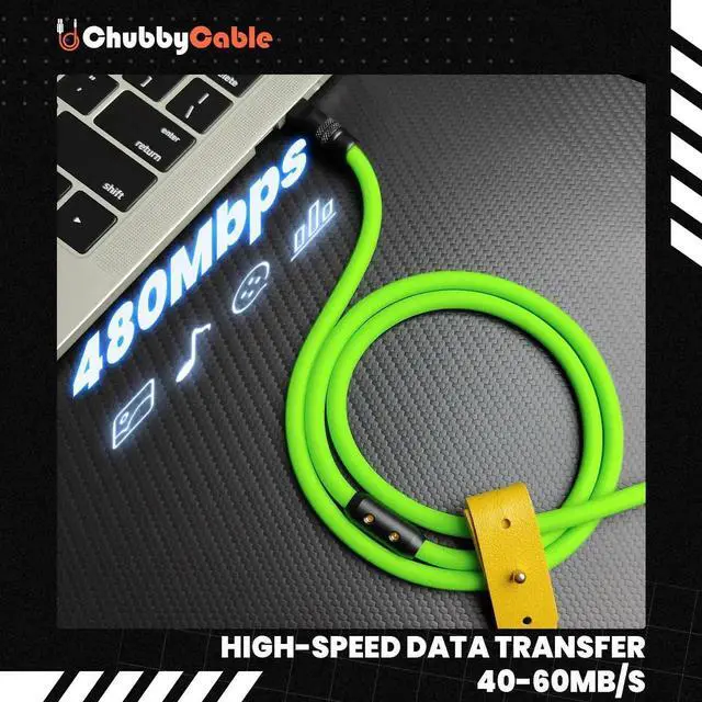 Alt view image 2 of 5 - chubbycable Black Chubby Pro - Samurai Cable 240W USB-C Cable Silicone Fast Charging USB C Charger Cord Compatible with iPhone 16/15 Series iPad Galaxy Series, Light Blue, Type-C to Type-C, 3.3FT