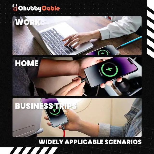 Alt view image 4 of 5 - chubbycable Black Chubby Pro - Samurai Cable 240W USB-C Cable Silicone Fast Charging USB C Charger Cord Compatible with iPhone 16/15 Series iPad Galaxy Series, Light Blue, Type-C to Type-C, 3.3FT