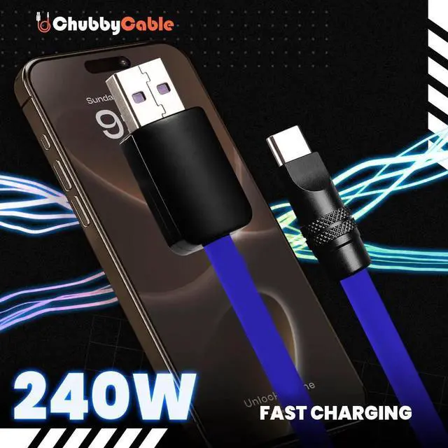 Alt view image 5 of 5 - chubbycable Black Chubby Pro - Samurai Cable 240W USB-C Cable Silicone Fast Charging USB C Charger Cord Compatible with iPhone 16/15 Series iPad Galaxy Series, Light Blue, Type-C to Type-C, 3.3FT