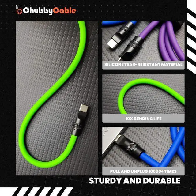 Alt view image 3 of 5 - chubbycable Black Chubby Pro - Samurai Cable 240W USB-C Cable Silicone Fast Charging USB C Charger Cord Compatible with iPhone 16/15 Series iPad Galaxy Series, Light Blue, Type-C to Type-C, 3.3FT
