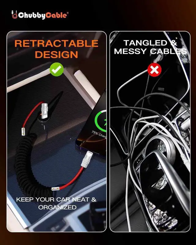 Alt view image 3 of 5 - chubbycable Curly Chubby 240W Coiled USB C Cable Retractable Fast Charging Cable for Car Charger Cord Compatible with iPhone 17-15 Series, Orange+Black, Type-C to Type-C, 2.29FT-3.6FT