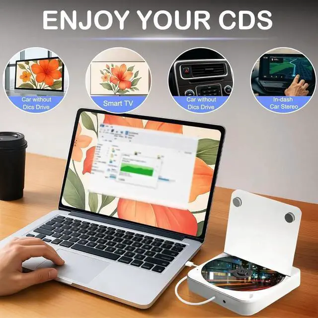 Alt view image 2 of 7 - External Portable CD Player for Car, Plug and Play Car CD Player with USB Port AUX Port, Universal USB Player for Vehicle, Laptop, TV, Computer, for Android 4.4 and Above Navigation