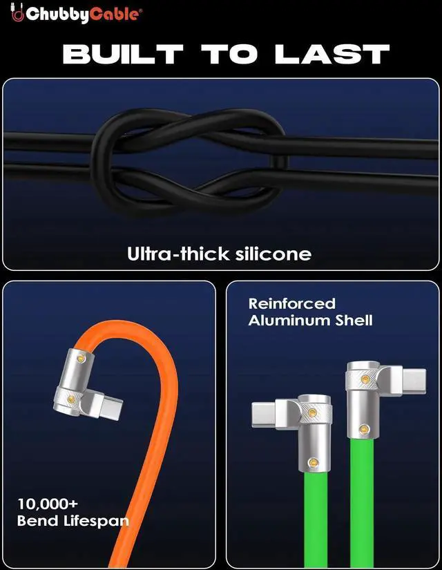 Alt view image 4 of 5 - chubbycable FlexElbow 90 Degree 120W Fast Charging Cable Right Angle USB C Cable Silicone Charging Cord Compatible with iPhone 17-15 Series iPad, Orange, USB-A to Type-C, 0.82FT