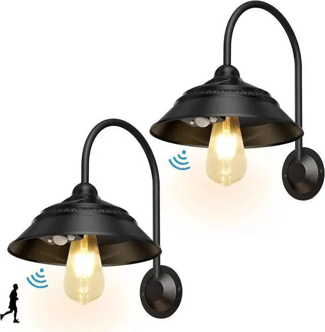 Alt view image 6 of 7 - 2 Pack Solar Barn Light, Solar Wall Sconce Light Outdoor with 3 Lighting Modes & Motion Sensor, Waterproof Farmhouse Light Outdoor for Chicken Coop Garage Shed