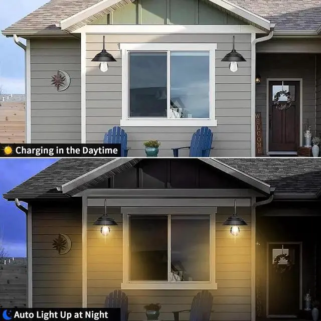 Alt view image 2 of 7 - 2 Pack Solar Barn Light, Solar Wall Sconce Light Outdoor with 3 Lighting Modes & Motion Sensor, Waterproof Farmhouse Light Outdoor for Chicken Coop Garage Shed