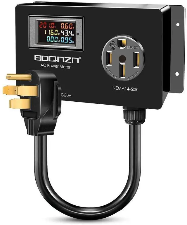 Main image of 50A AC Power Meter, 240V NEMA 14-50P to NEMA 14-50R LCD Display Digital Multimeter Tester with 1.3FT 10AWG C, Multifunction Energy Monitor Voltage Current Frequency Power Factor Outlet Monitor