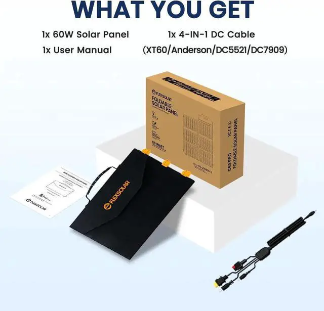 Alt view image 2 of 7 - 60W Portable Solar Panel for Power Station, 24% High Efficiency Foldable Solar Charger with QC3.0 USB-A PD3.0 DC Output, IP67 Waterproof Solar Panels for Camping RV, Power Outage (Without Generator)