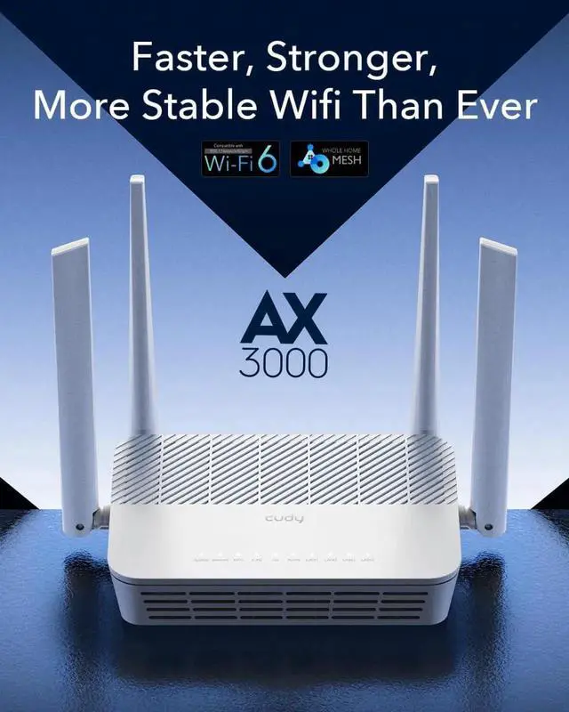 Alt view image 2 of 7 - WR3000S AX3000 Dual Band WiFi 6 Mesh Router, 5 Gigabit Ethernet RJ45 Ports, 4 Antennas, MU-MIMO, OpenVPN, Wireguard, Zerotier, Ipsec VPN, Cloud APP