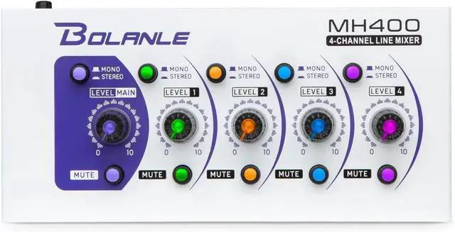 Main image of Mini Audio Mixer,Stereo Line Mixer for Sub-Mixing,Ultra Low-Noise,4-Channel,Microphone Independent Control, 1/4" & 1/8" TRS Output and Input, for Guitars,Bass,Keyboards (MH400)