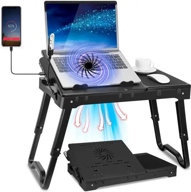 Main image of Laptop Tae Stand for Bed, Adjustae Laptop Desk for Bed, Portae Desktop Lap Desk with Cooling Fan and 4 USB Port, Foldae Couter Lap Desk for Bed Sofa Couch Floor(ack)