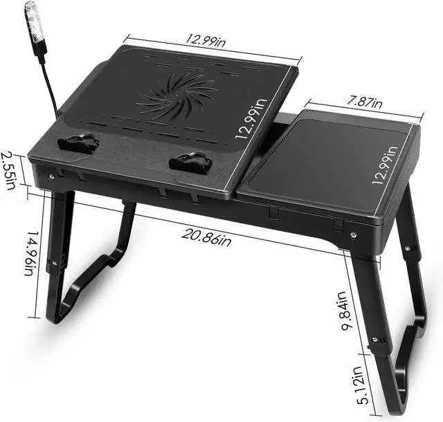Alt view image 7 of 7 - Laptop Tae Stand for Bed, Adjustae Laptop Desk for Bed, Portae Desktop Lap Desk with Cooling Fan and 4 USB Port, Foldae Couter Lap Desk for Bed Sofa Couch Floor(ack)