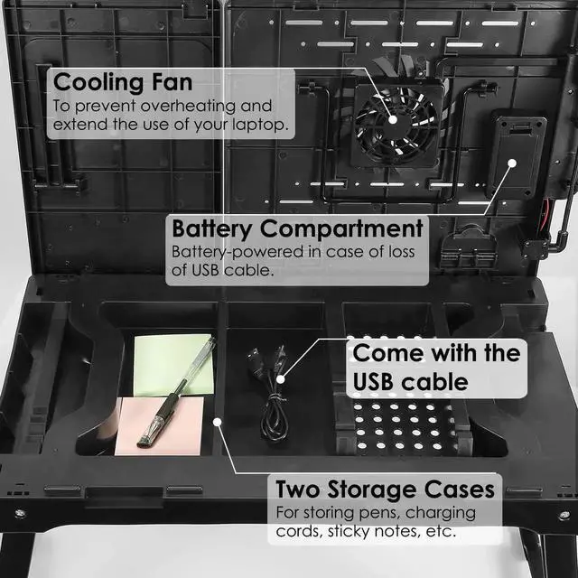 Alt view image 2 of 7 - Laptop Tae Stand for Bed, Adjustae Laptop Desk for Bed, Portae Desktop Lap Desk with Cooling Fan and 4 USB Port, Foldae Couter Lap Desk for Bed Sofa Couch Floor(ack)