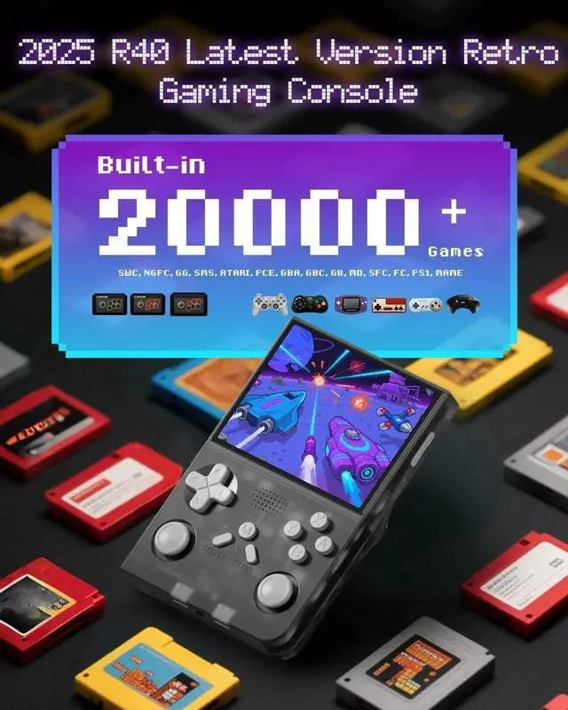 Alt view image 2 of 7 - R40 Handheld Game Console Retro Gaming Console with Built-in 128G TF Card, 20000+ Games | Portable Retro Game Console, Handheld Emulator for Mini/Pocket/Portable Gaming, Handheld Video Games