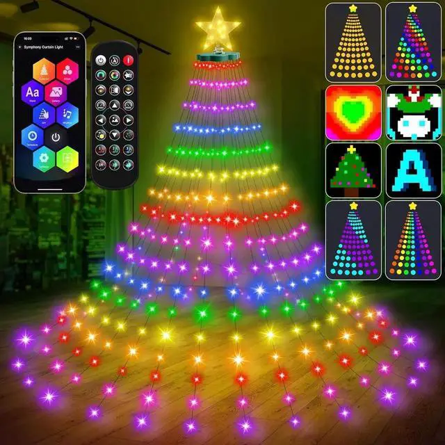 Main image of Smart Ring Christmas Tree Lights with Star Topper Indoor Outdoor - 7.5Ft x 20 Lines String 400 Opm LED Easy App Control Images Color Changing Timer Remote Waterproof for 7 7.5 8 Ft Xmas Trees