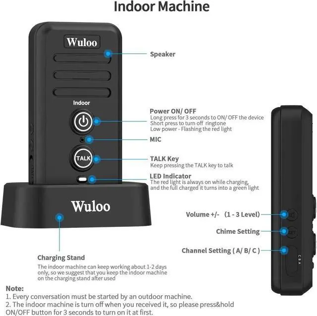 Alt view image 3 of 7 - Wireless Intercom Doorbells for Home Classroom, Intercomunicador Waterproof Electronic Doorbell Chime with 1/2 Mile Range 3 Volume Levels Rechargeable Battery (Black, 1&2)