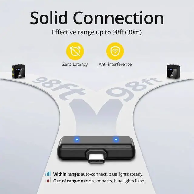 Alt view image 4 of 7 - Wireless Lavalier Microphone for iPhone/Android (USB-C Port), 48khz Recording, Noise Reduction, 70Hrs Battery, Magnetic Clip iPhone Microphone for Video Recording Podcast Vlogging Streaming