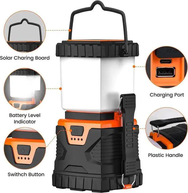 Alt view image 7 of 7 - LED Camping Lantern Rechargeable,1000LM, Easy to Carry with 5 Ligth Modes, IP44 Waterproof Battery Powered Perfect for Power Outages for Power Outages, Hiking, Campsites, Emergencies(2Pack)