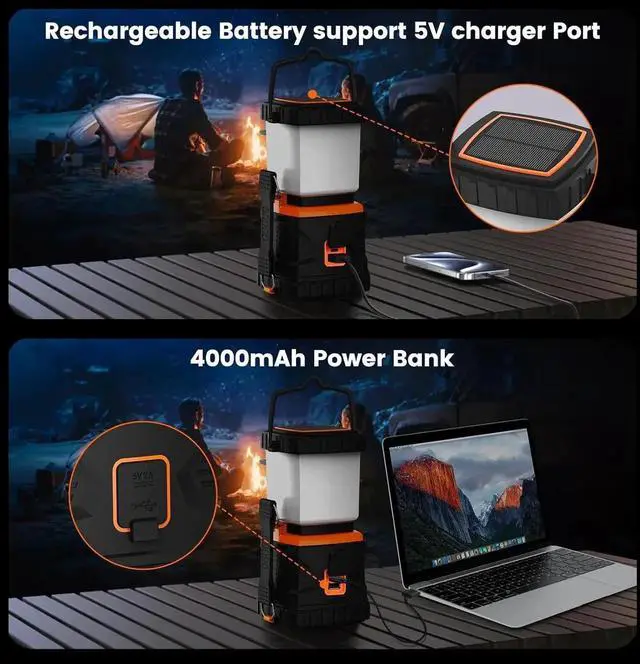 Alt view image 5 of 7 - LED Camping Lantern Rechargeable,1000LM, Easy to Carry with 5 Ligth Modes, IP44 Waterproof Battery Powered Perfect for Power Outages for Power Outages, Hiking, Campsites, Emergencies(2Pack)