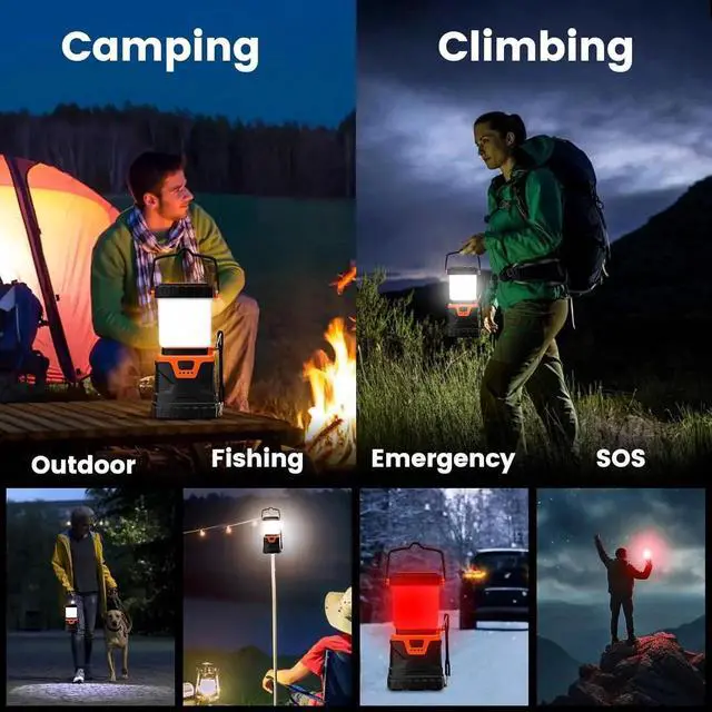Alt view image 3 of 7 - LED Camping Lantern Rechargeable,1000LM, Easy to Carry with 5 Ligth Modes, IP44 Waterproof Battery Powered Perfect for Power Outages for Power Outages, Hiking, Campsites, Emergencies(2Pack)