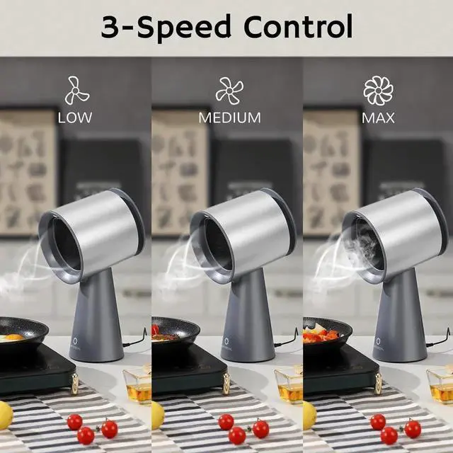 Alt view image 3 of 7 - RH180 Desktop Range Hood with 3 Speeds and Large Oil Collection Cup, Detachable Aluminum Carbon Filter, Low Noise Portable Kitchen Exhaust Fan for Cooking, Silver