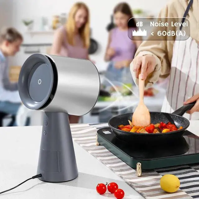 Alt view image 6 of 7 - RH180 Desktop Range Hood with 3 Speeds and Large Oil Collection Cup, Detachable Aluminum Carbon Filter, Low Noise Portable Kitchen Exhaust Fan for Cooking, Silver