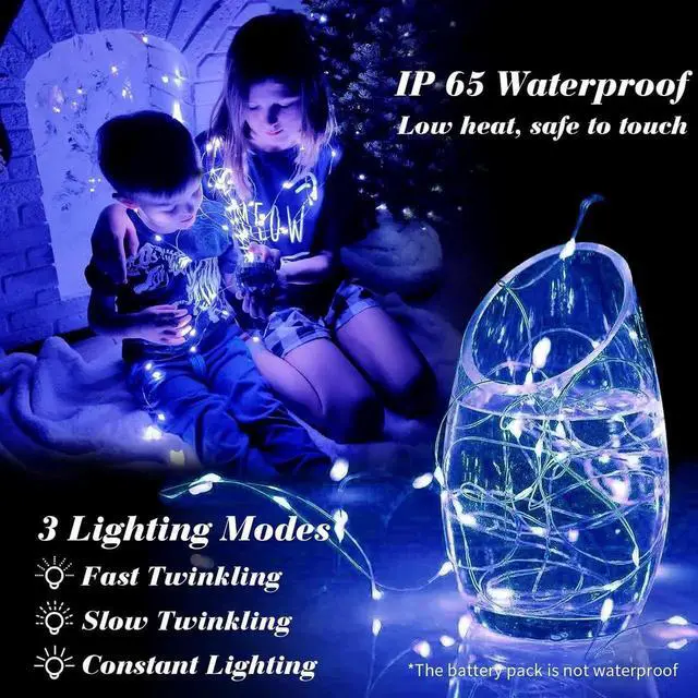 Alt view image 2 of 7 - 100 Pack Fairy Lights Battery Operated, 7ft 20 Mini LED Fairy String Lights Silver Wire 3 Modes for DIY, Parties, Wedding, Bedroom, Halloween Chrias Decoration ue