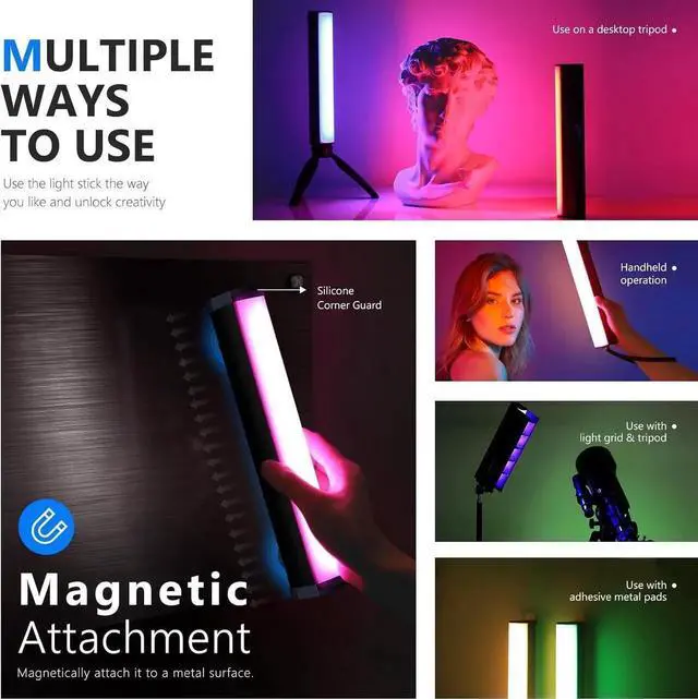 Alt view image 7 of 7 - RGB LED Video Light Stick, Touch Bar & APP Control, Magnetic Handheld Photography Lighting Wand, Dimm 3200K~5600K CRI98+ Full Color LED Light with 6400mAh Battery, 17 Scenes, RGB1