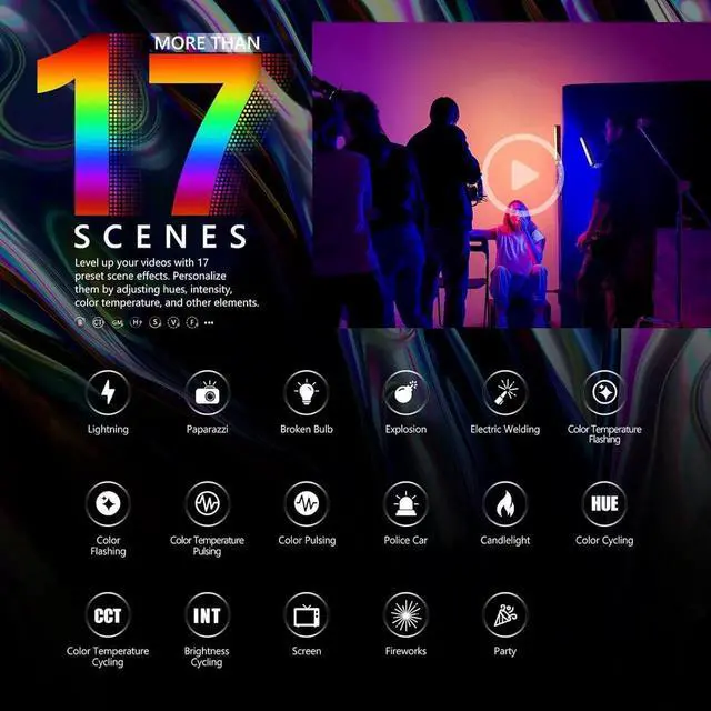 Alt view image 5 of 7 - RGB LED Video Light Stick, Touch Bar & APP Control, Magnetic Handheld Photography Lighting Wand, Dimm 3200K~5600K CRI98+ Full Color LED Light with 6400mAh Battery, 17 Scenes, RGB1