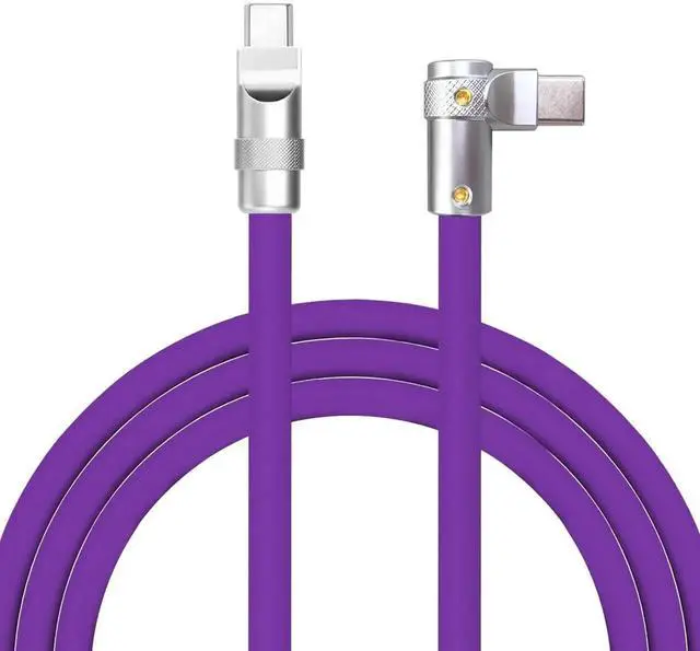 Main image of chubbycable FlexElbow Pro - 90 Degree Design 240W Fast Charge Cable Ultra-Thick Silicone Right Angle USB C Cable Phone Tablets Charging Cord, Purple, Type-C to Type-C, 9.8FT