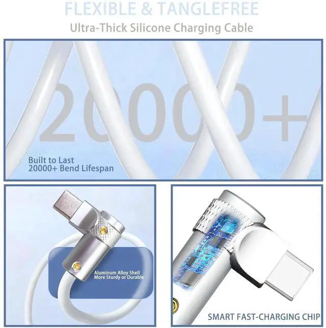 Alt view image 4 of 5 - chubbycable FlexElbow Pro - 90 Degree Design 240W Fast Charge Cable Ultra-Thick Silicone Right Angle USB C Cable Phone Tablets Charging Cord, Green, Double Elbow Type C to Type C, 4.9FT