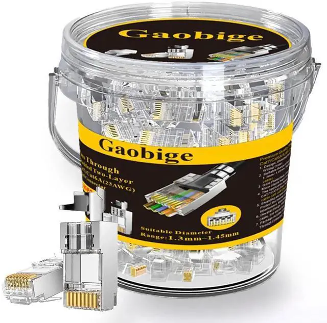 Main image of 100-Pack Cat7 Cat6A RJ45 Pass Through Connectors Shielded (Cat7 Cat6A Ends/ RJ45 Modular Plugs) 100PCS Strain Relief Boots