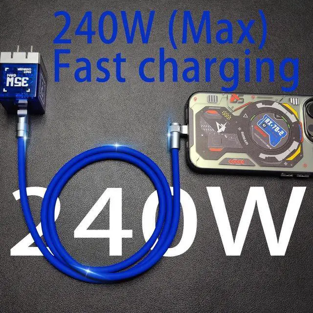 Alt view image 4 of 5 - chubbycable FlexElbow Pro - 90 Degree Design 240W Fast Charge Cable Ultra-Thick Silicone Right Angle USB C Cable Phone Tablets Charging Cord, Light Blue, Double Elbow Type C to Type C, 9.8FT