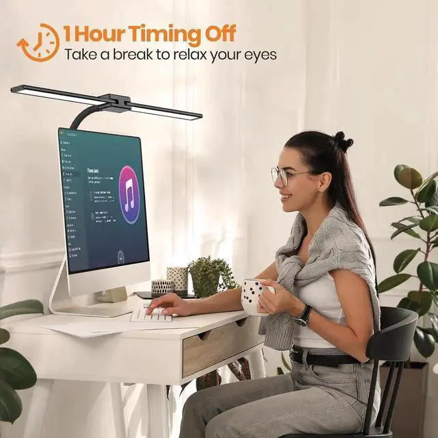 Alt view image 5 of 6 - Desk Lamp with Remote Control 32.5" Wide Double Head, Architect Desk Lamp for Home Office with Clamp, Timer, 24W Ultra Bright Gooseneck LED Desk lamp for Computer Reading