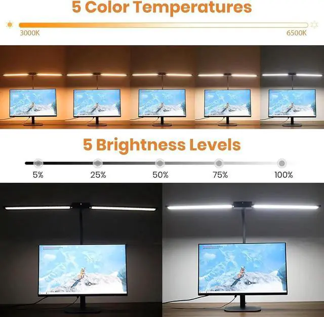 Alt view image 3 of 6 - Desk Lamp with Remote Control 32.5" Wide Double Head, Architect Desk Lamp for Home Office with Clamp, Timer, 24W Ultra Bright Gooseneck LED Desk lamp for Computer Reading