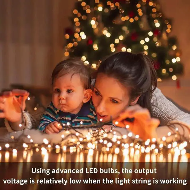 Alt view image 3 of 7 - Chrias Tree Lights with Ring,9.9Ft 16 Line 544 LED Green Wire Fairy Waterfall String Light Plug in,Dimmae Cascading Twinkle Lights with 8 Lighting Modes for Indoor Outdoor Xmas Tree(Warm White)